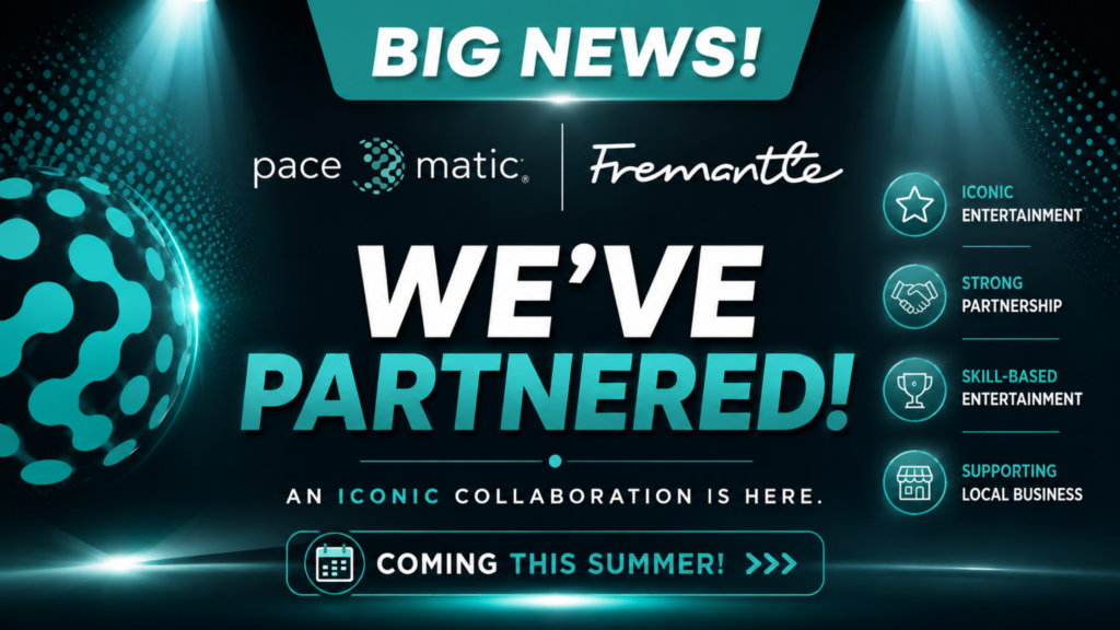 Promotional poster announcing a partnership: 'WE'VE PARTNERED!' with logos and teal accents, large text and right-side icons.